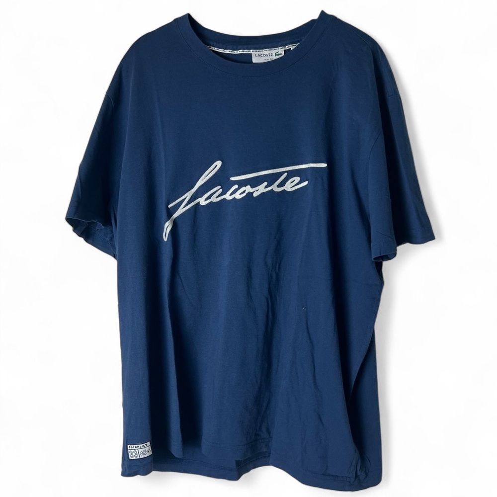 Lacoste Slim Fit Signature Logo Tee - Men’s 3XL Navy Blue Graphic Shirt